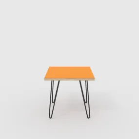 Plywood Side Table with Black Hairpin Legs - Formica Levante Orange - 500(w) x 500(d) x 425(h)