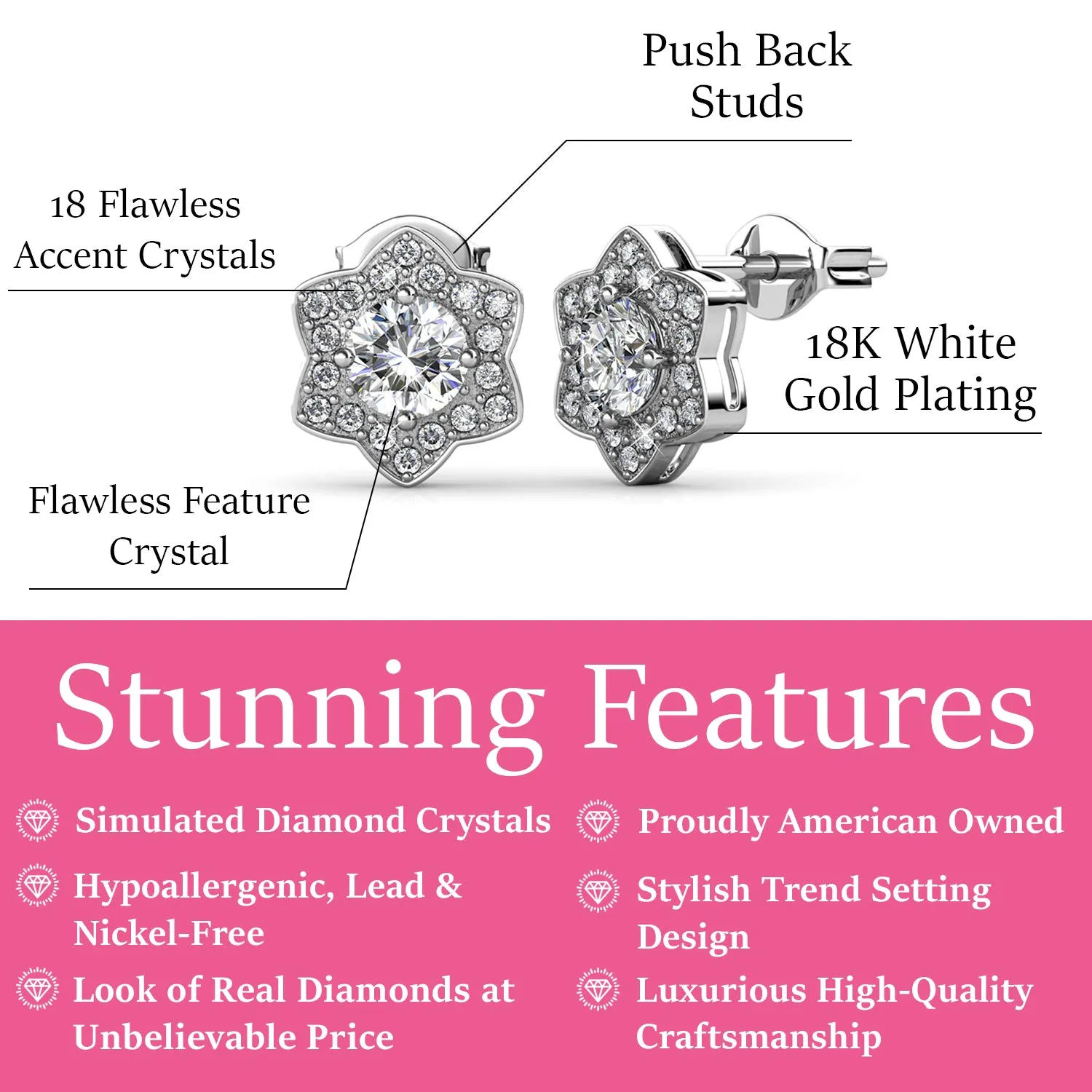 Poppy 18k White Gold Plated Swarovski Stud Earrings