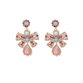 Pre Order:  Pearl Crystal Glass Metal Bow Earrings