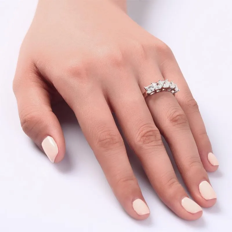 Princess Cut Five Stone Simulated Diamond 1.25 Ct 925 Sterling Silver Bridal Wedding Band Ring Jewelry
