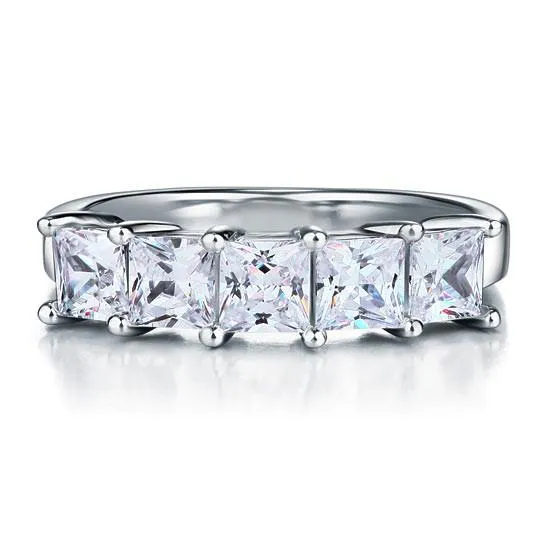 Princess Cut Five Stone Simulated Diamond 1.25 Ct 925 Sterling Silver Bridal Wedding Band Ring Jewelry