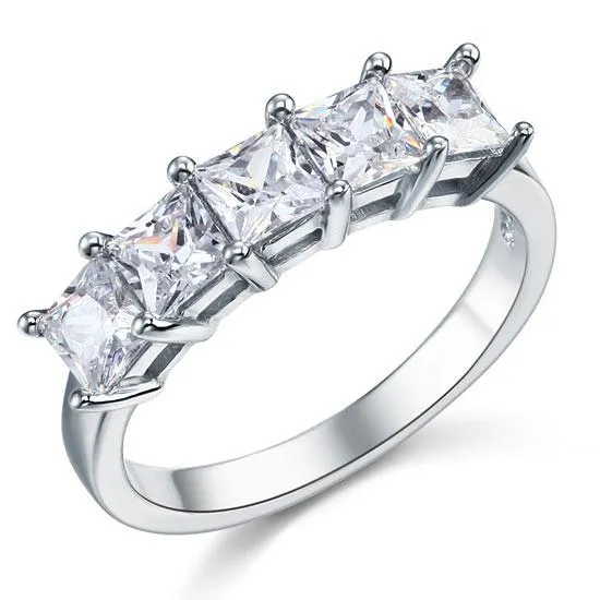Princess Cut Five Stone Simulated Diamond 1.25 Ct 925 Sterling Silver Bridal Wedding Band Ring Jewelry