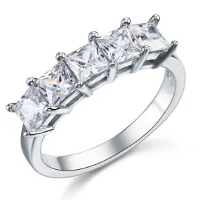 Princess Cut Five Stone Simulated Diamond 1.25 Ct 925 Sterling Silver Bridal Wedding Band Ring Jewelry