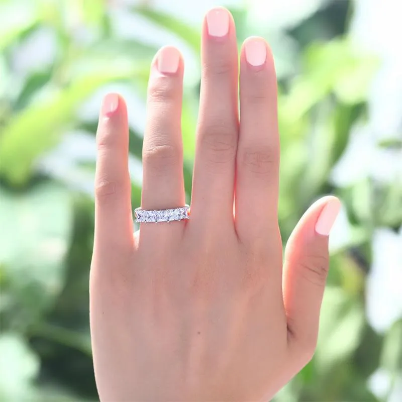 Princess Cut Five Stone Simulated Diamond 1.25 Ct 925 Sterling Silver Bridal Wedding Band Ring Jewelry