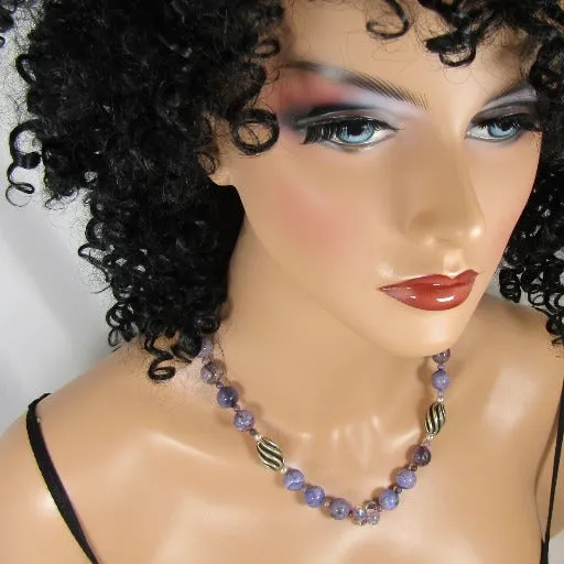 Purple Crazy Lace Agate Gemstone Beaded Long Necklace