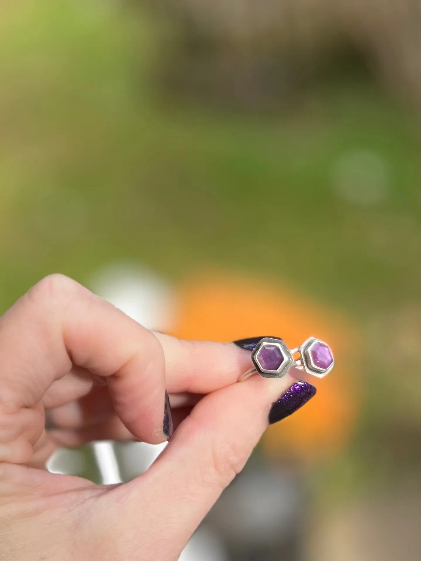 Purple Sapphire Hexagon Stacking Ring 2