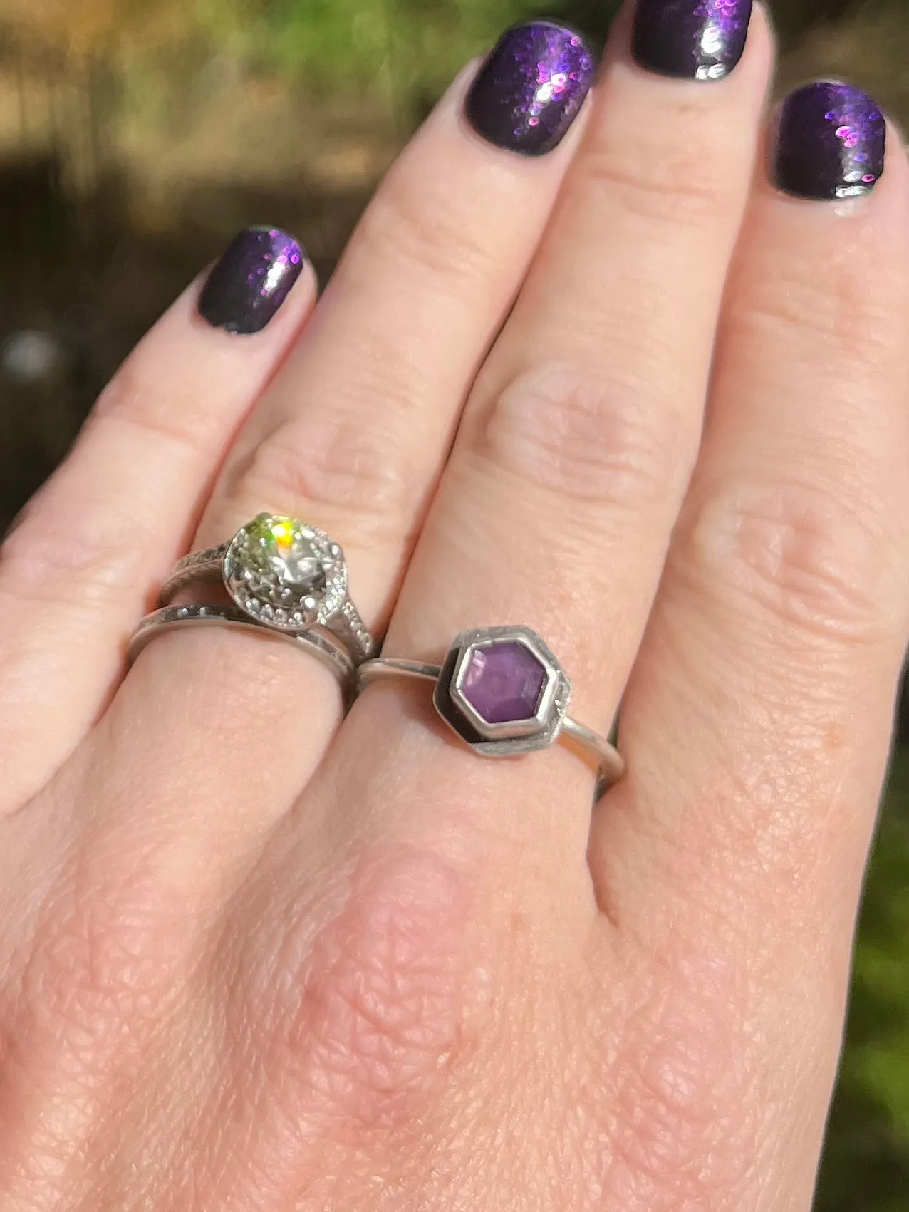 Purple Sapphire Hexagon Stacking Ring 2