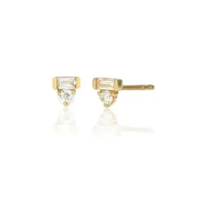 Rachel Reid Mini Baguette and Round Diamond Stud Earrings