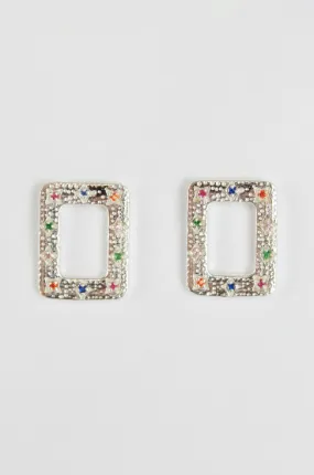 Rectangle Multi Crystal Mini Stud Earrings in Silver