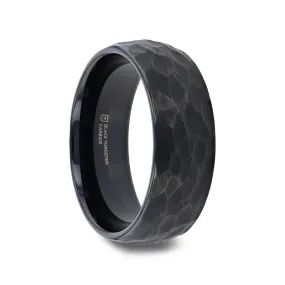 RENEGADE Domed Hammer Finish Black Tungsten Carbide Band with Brushed Finish