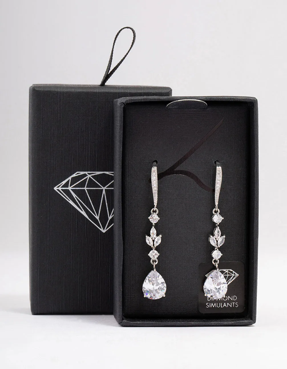 Rhodium Cubic Zirconia French Hook Pear Drop Earrings