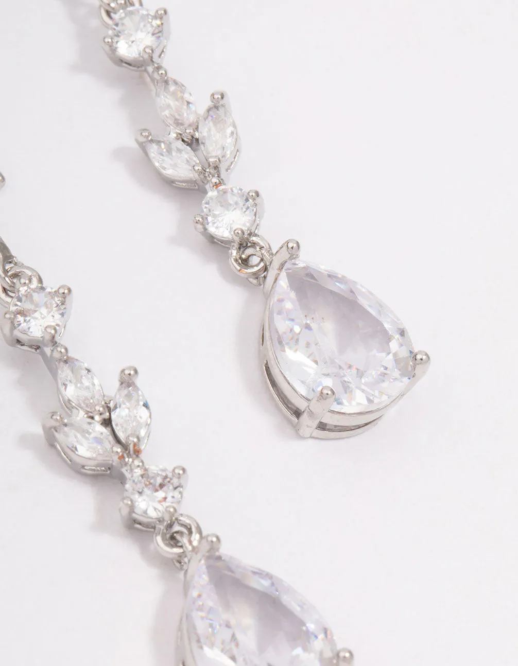 Rhodium Cubic Zirconia French Hook Pear Drop Earrings