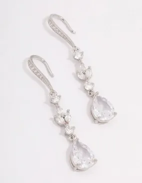 Rhodium Cubic Zirconia French Hook Pear Drop Earrings