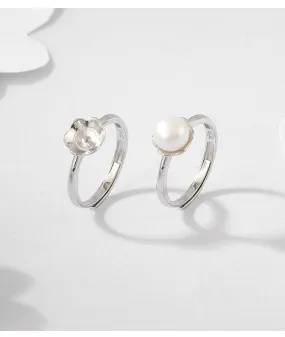 Ring Blank Pearl Setting 7mm 925 Solid Sterling Silver White Gold Bezel Flower Cup Adjustable For One Bead DIY Jewelry Finding Wholesale