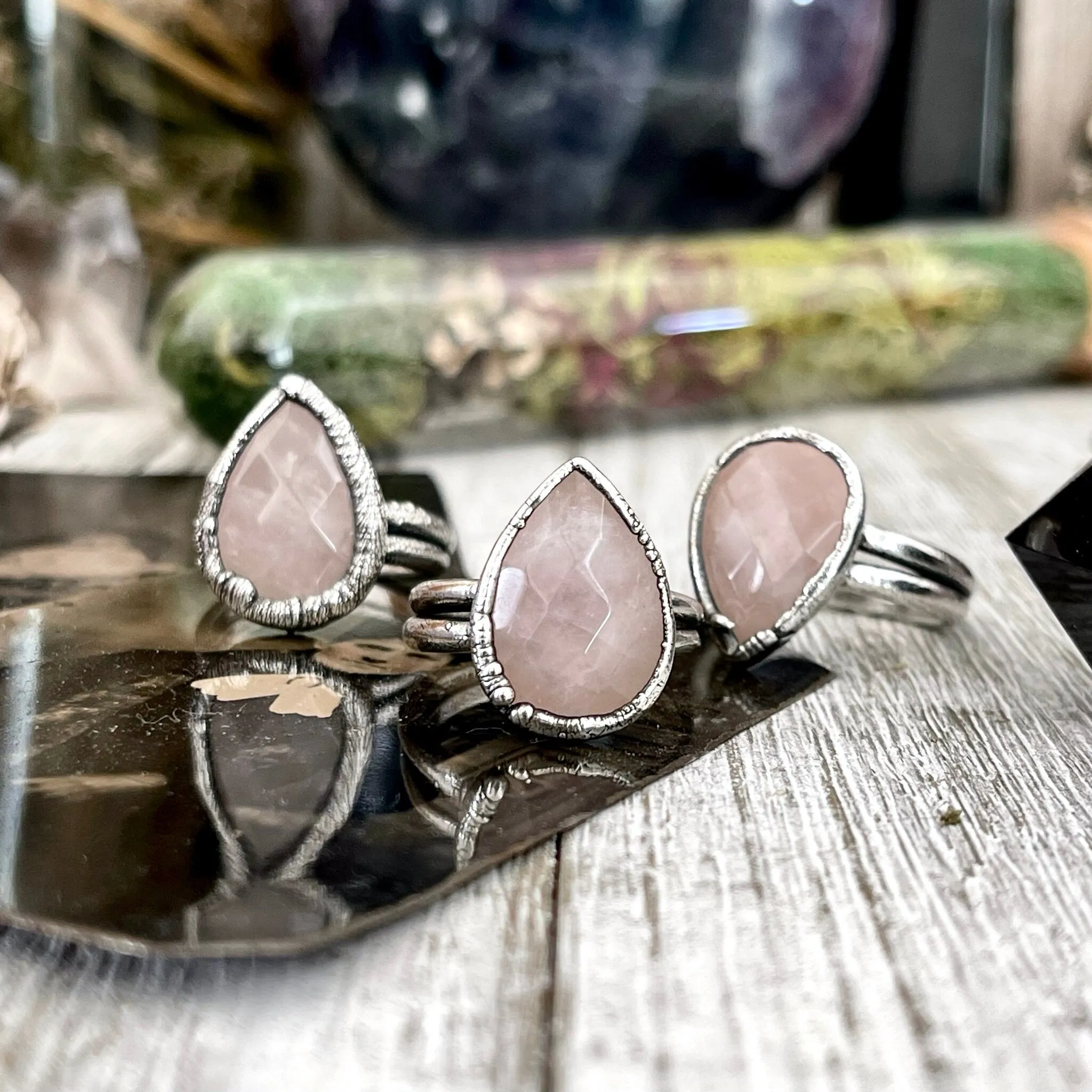 Rose Quartz Ring in Fine Silver, Pink Stone Statement Ring Size 6 7 8 9 / Foxlark Collection
