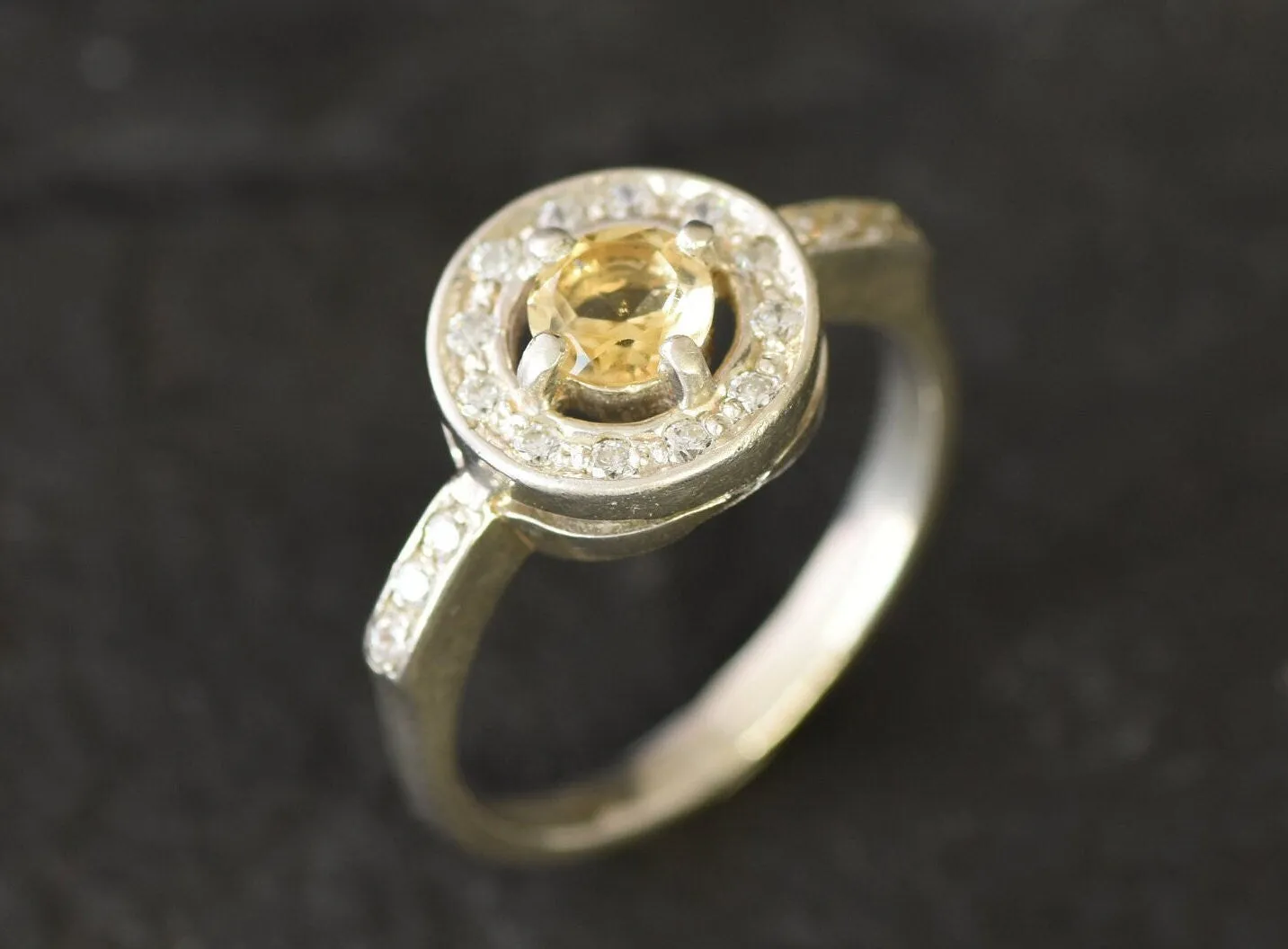 Round Yellow Ring - Natural Citrine Ring, November Birthstone Ring