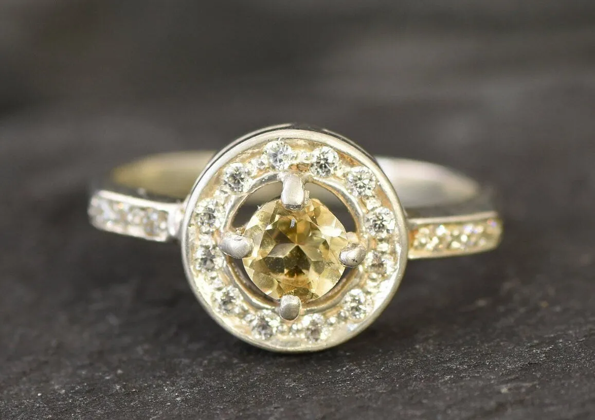 Round Yellow Ring - Natural Citrine Ring, November Birthstone Ring