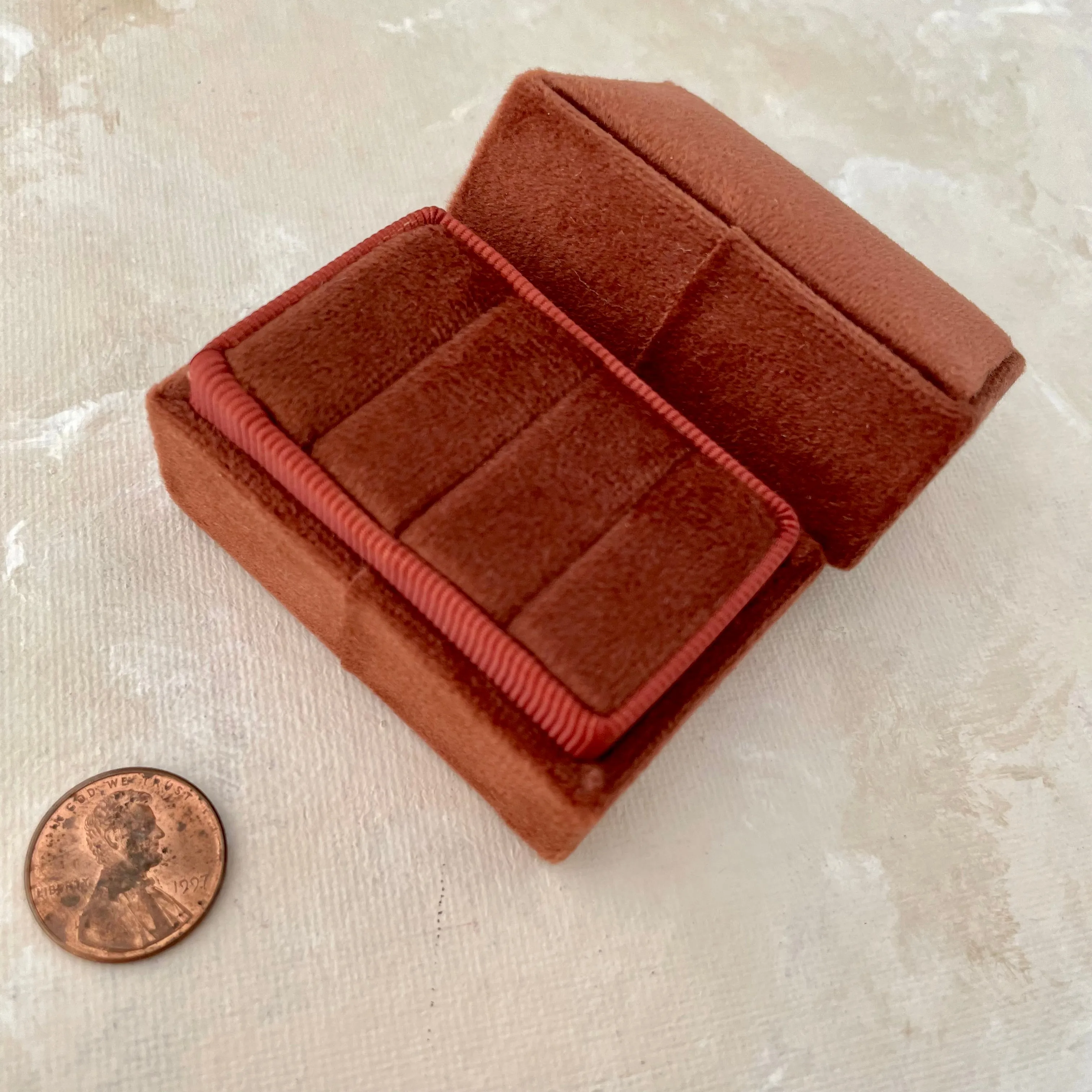 Rust Triple Ring Box with Terracotta Ribbon