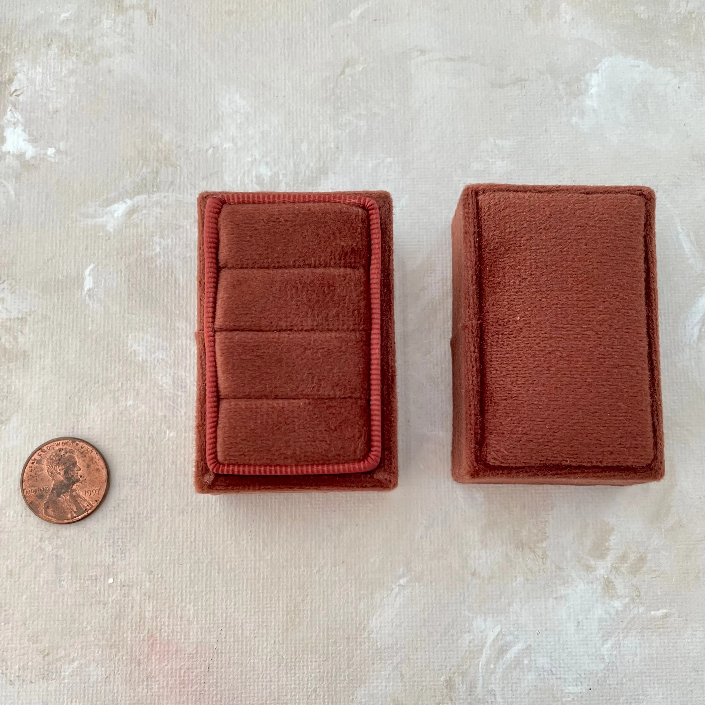 Rust Triple Ring Box with Terracotta Ribbon