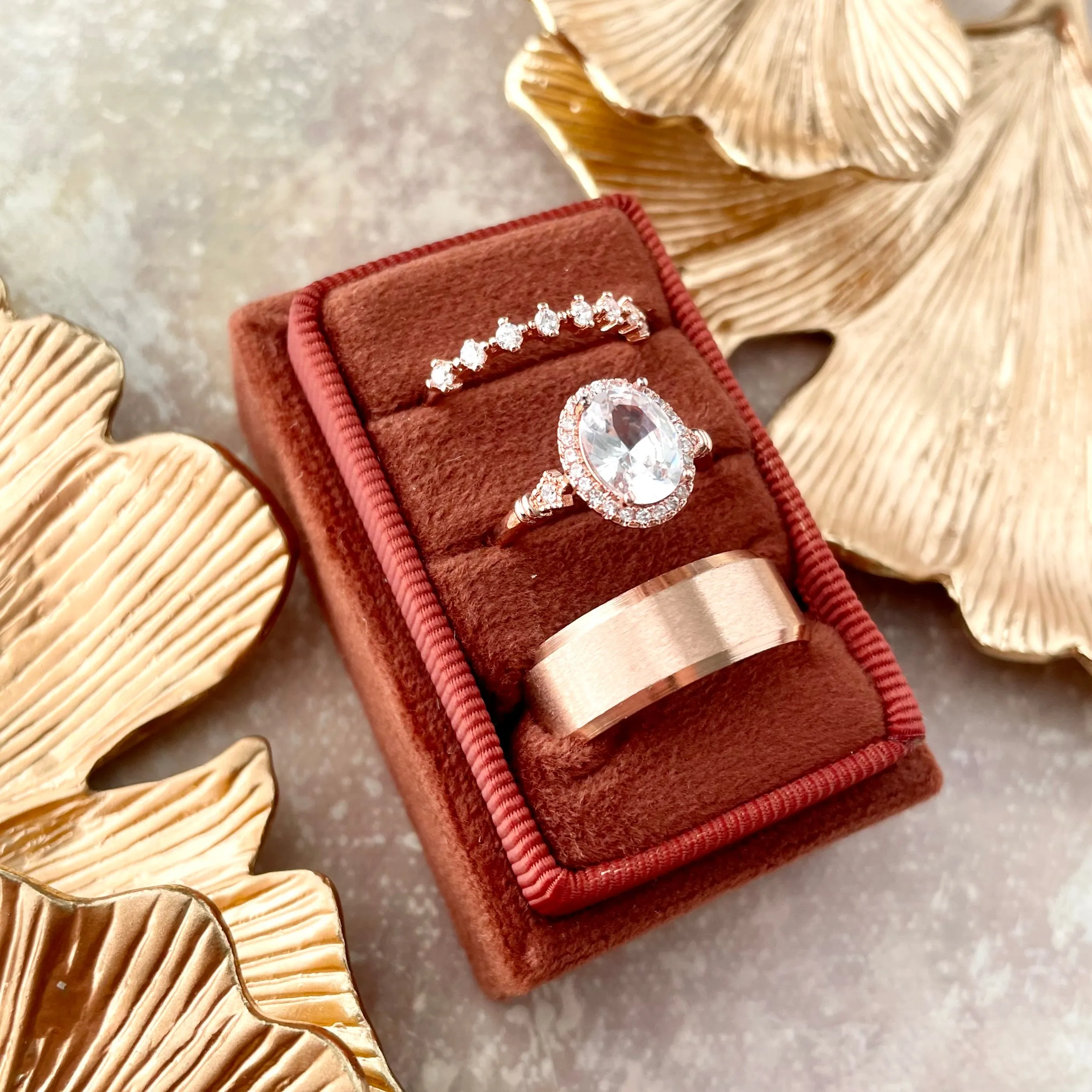 Rust Triple Ring Box with Terracotta Ribbon