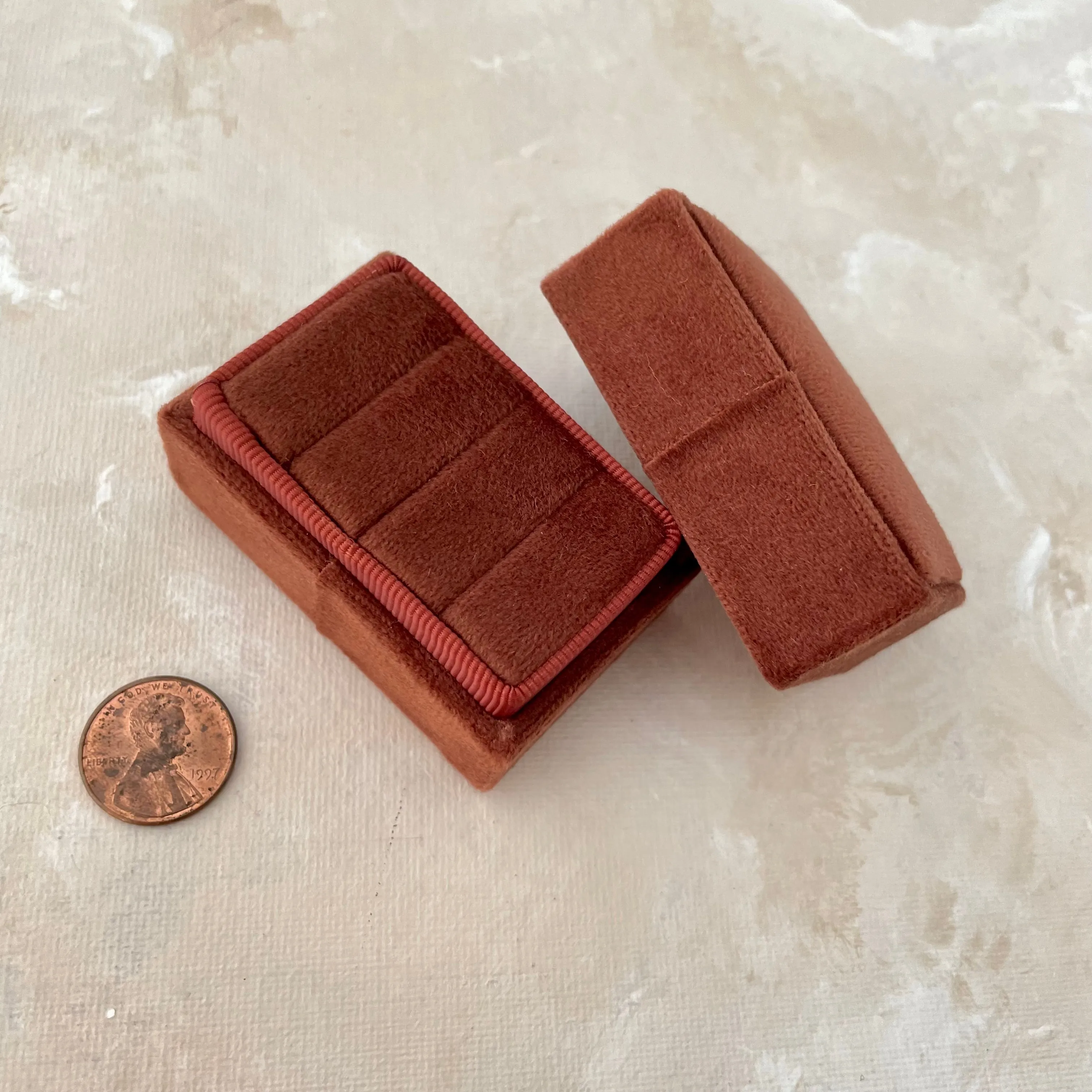 Rust Triple Ring Box with Terracotta Ribbon