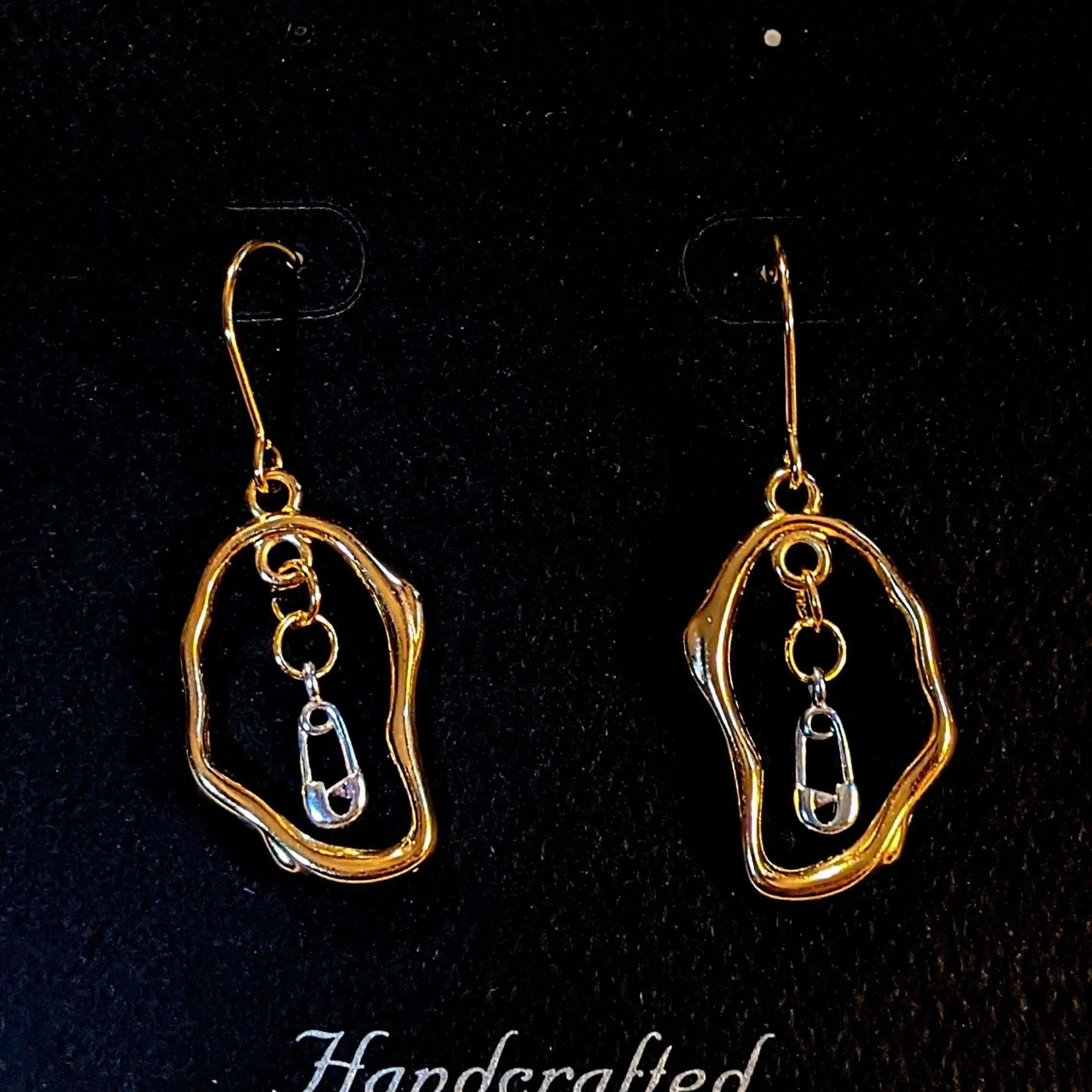 Safety Pin dangle earrings, Two-Tone