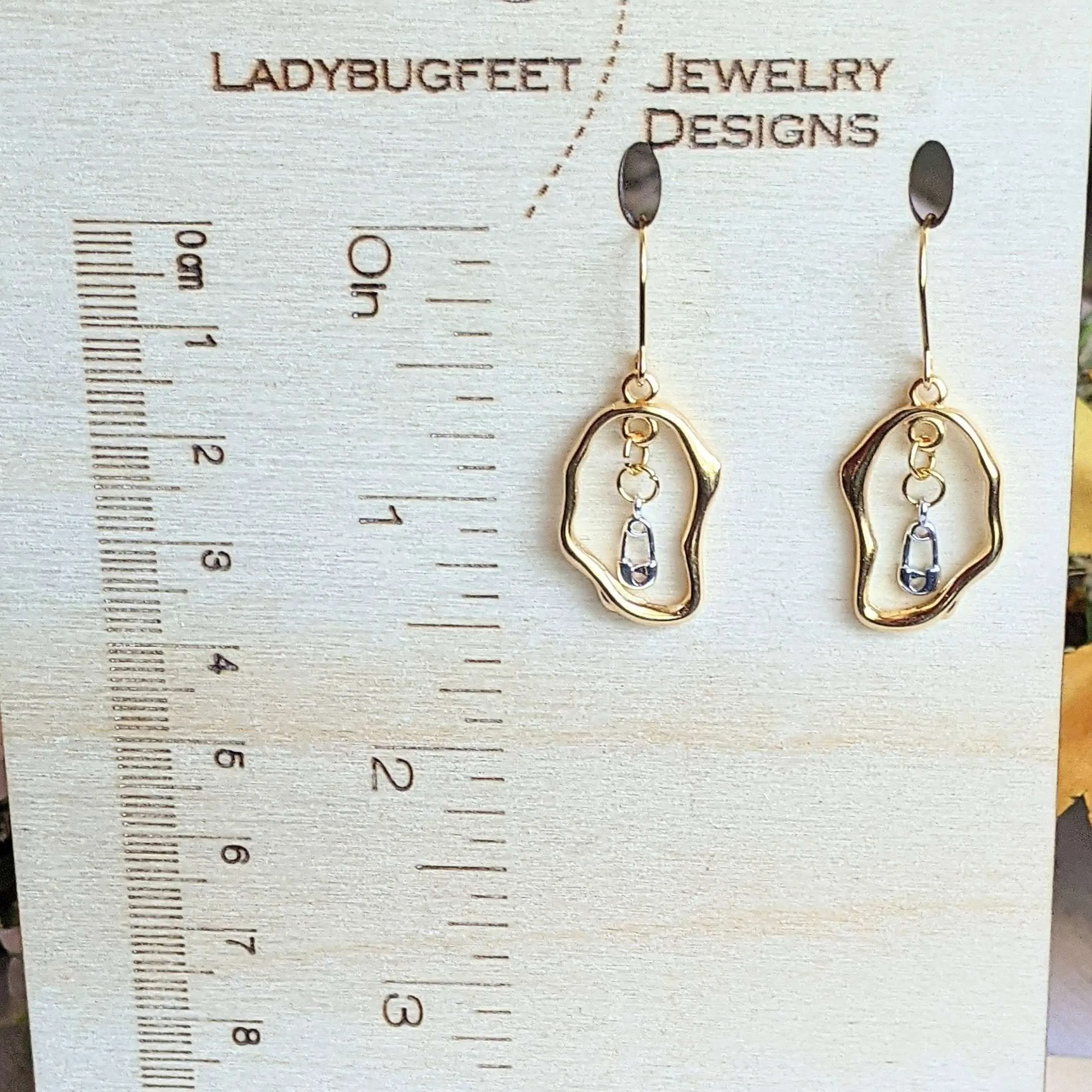 Safety Pin dangle earrings, Two-Tone