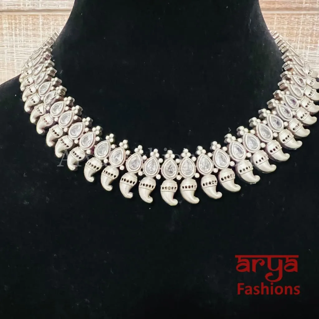 Saiba Oxidized Silver Gemstone Necklace
