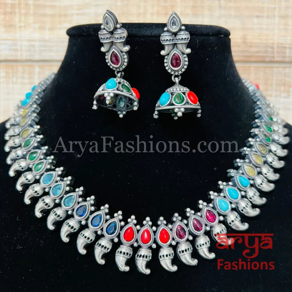 Saiba Oxidized Silver Gemstone Necklace