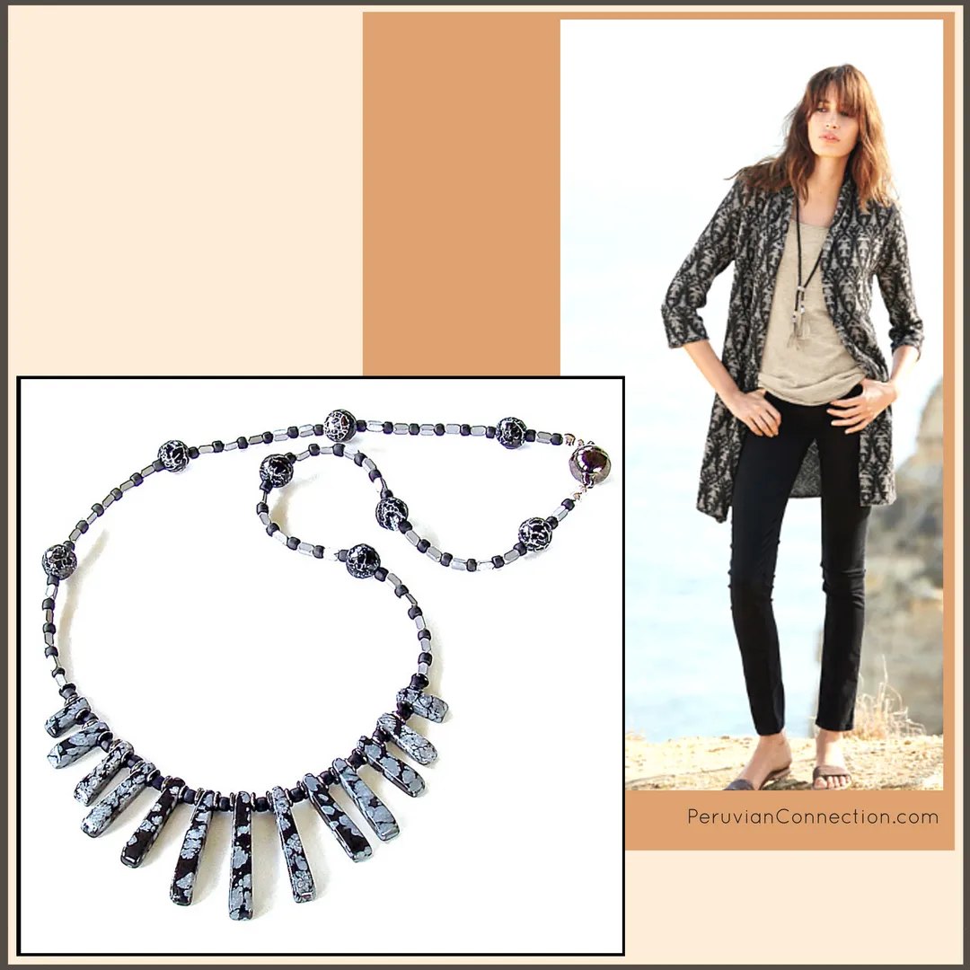 Saturn's Lair: Black and Gray Gemstone Necklace