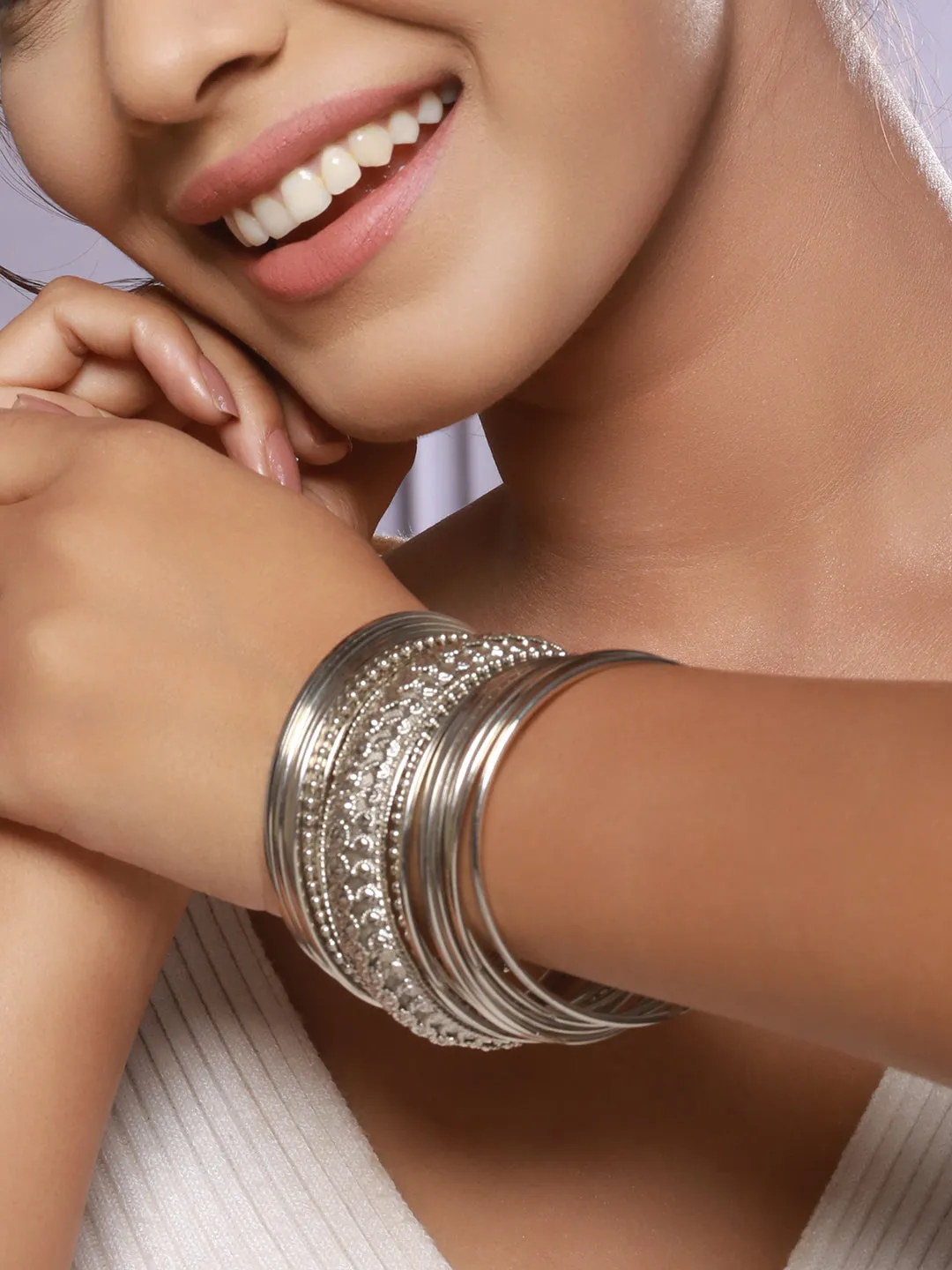 Set Of 15 Oxidised Silver-Plated Bangles Set