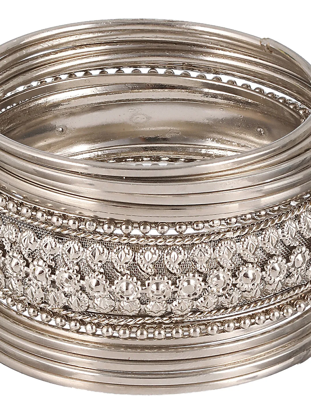 Set Of 15 Oxidised Silver-Plated Bangles Set