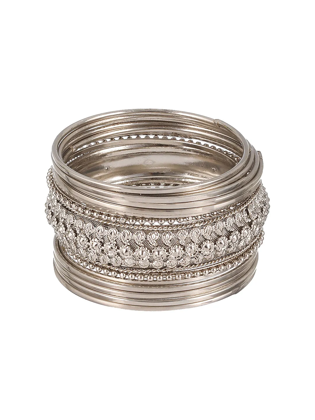 Set Of 15 Oxidised Silver-Plated Bangles Set