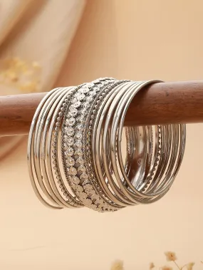Set Of 15 Oxidised Silver-Plated Bangles Set
