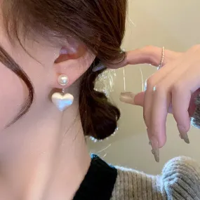 Silver Color Love Heart Trendy Elegant Bride Pearl Minimalist Earring