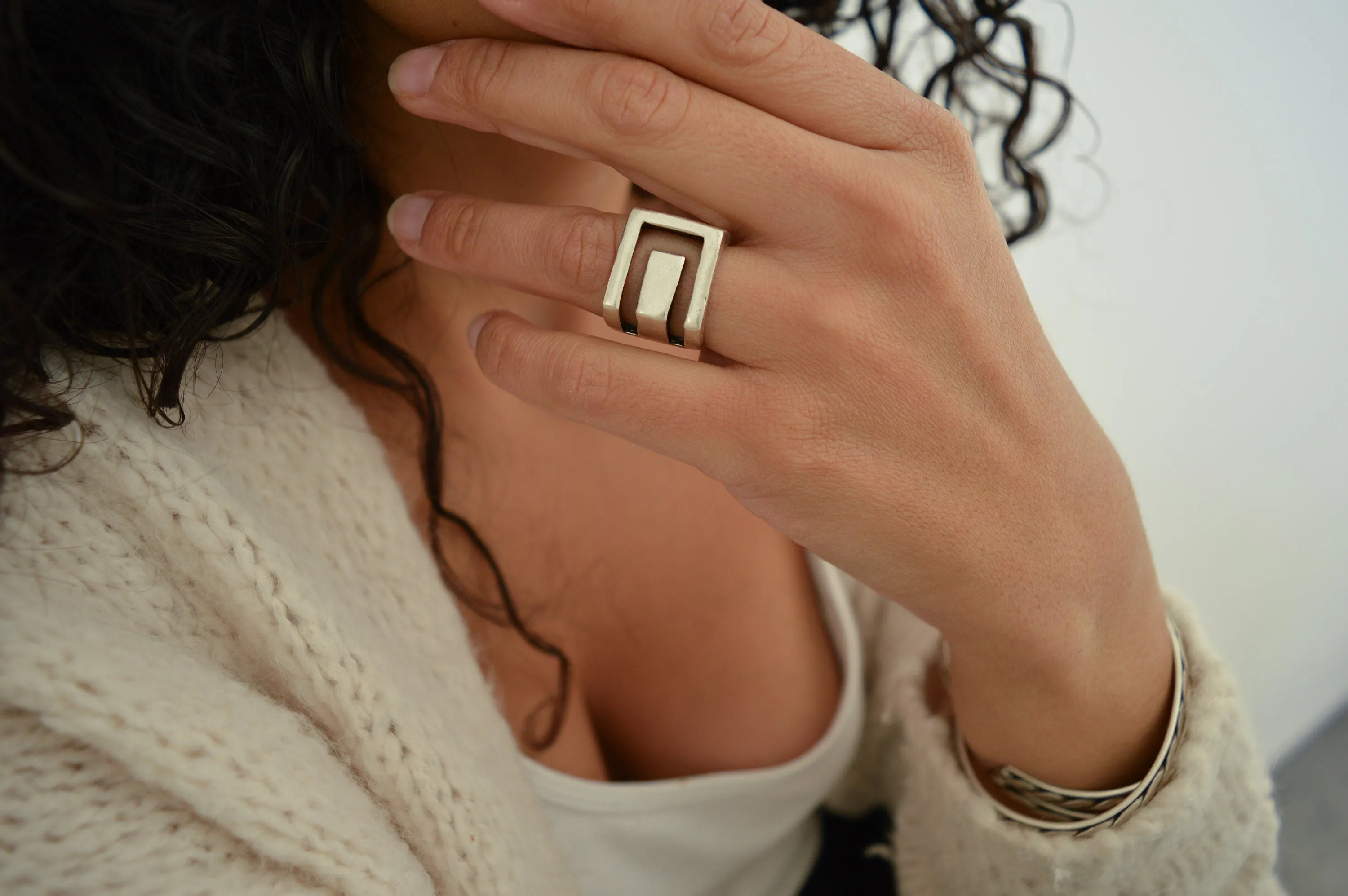 Silver Geometric Ring
