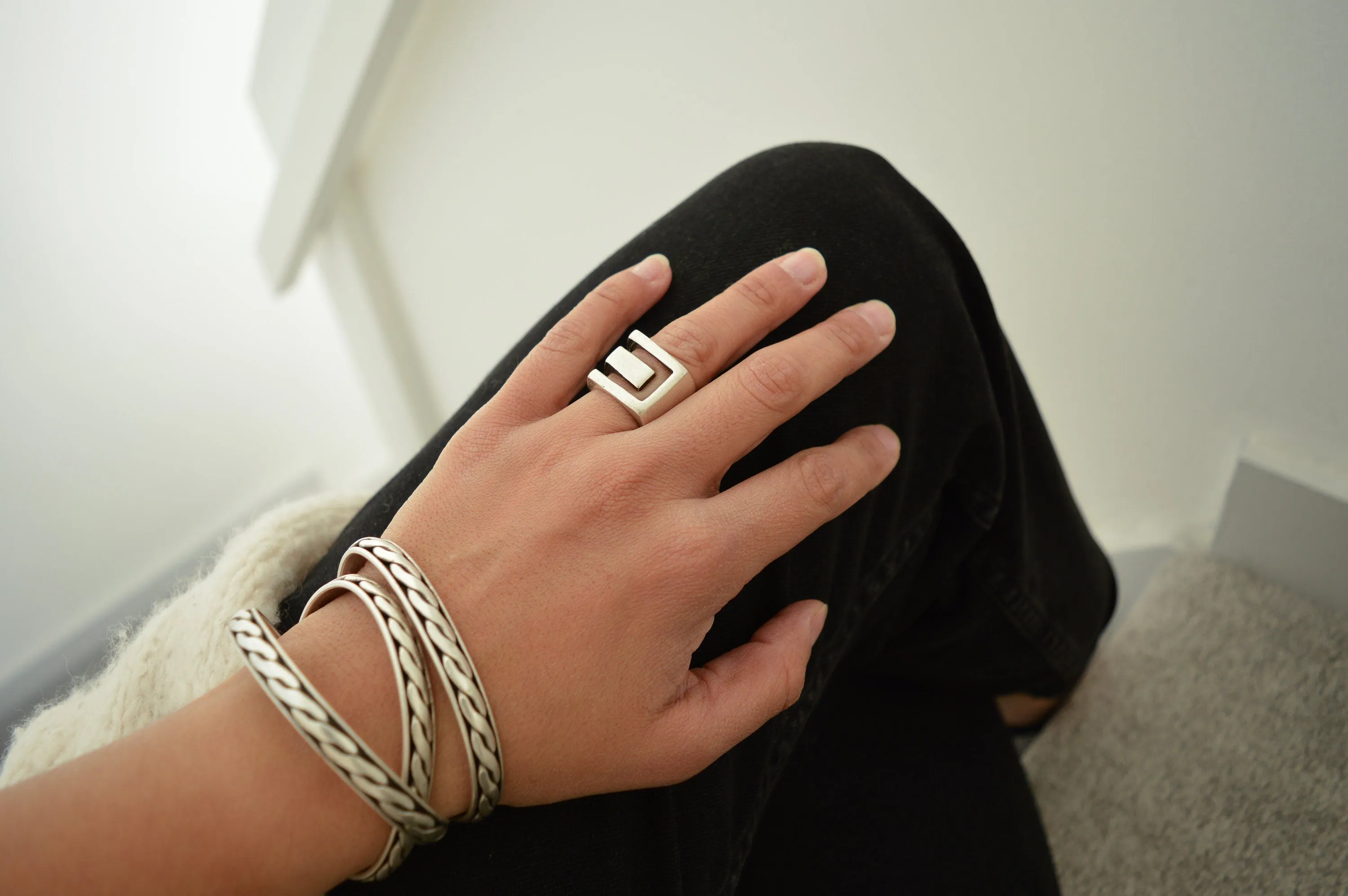 Silver Geometric Ring