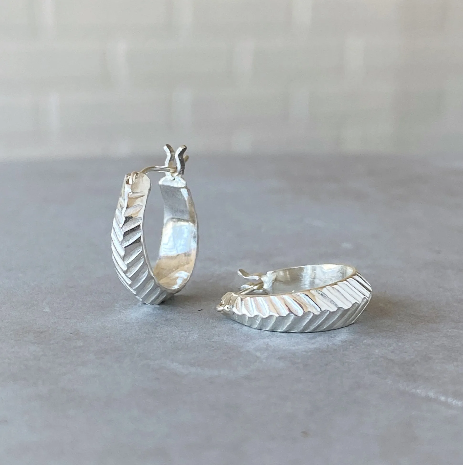 Silver Herringbone Hoops