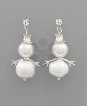 Silver Pearl Snowman Dangle Earrings