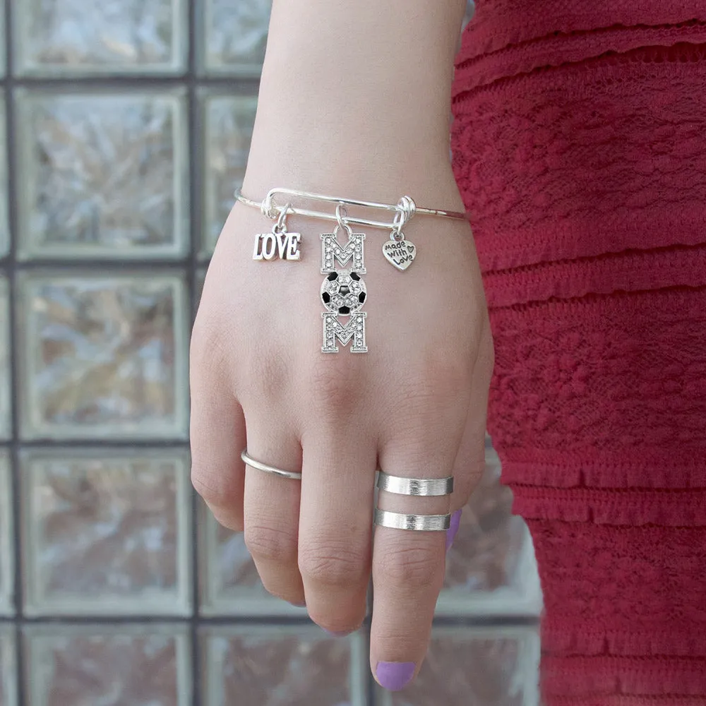 Silver Soccer Mom Charm Wire Bangle Bracelet