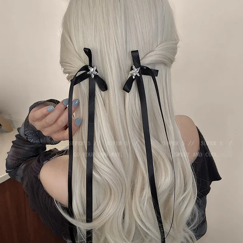 Silver Star Bow Ribbon Hairpin