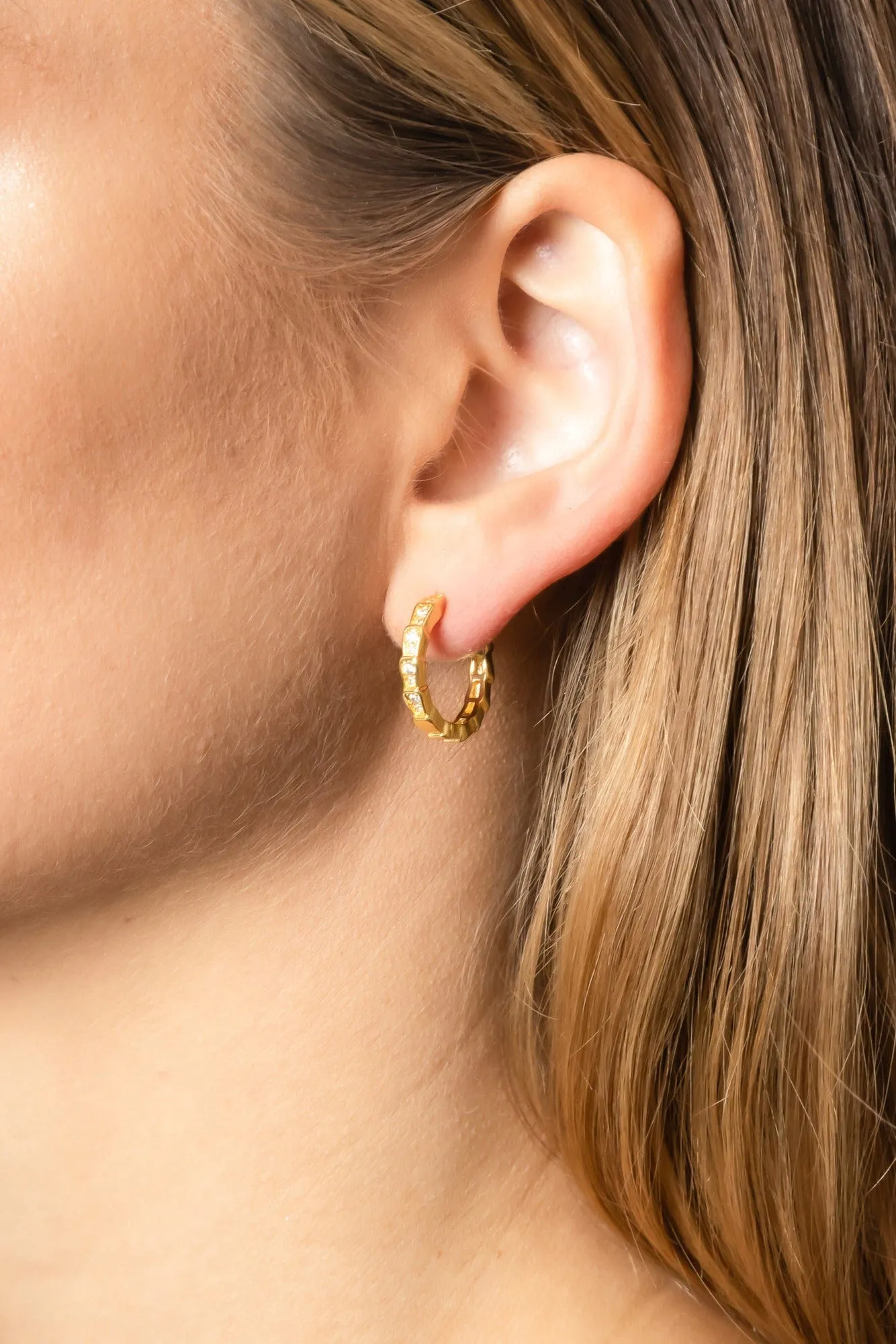 SJE310202 14K Gold Dipped Ridge Hoop Earrings