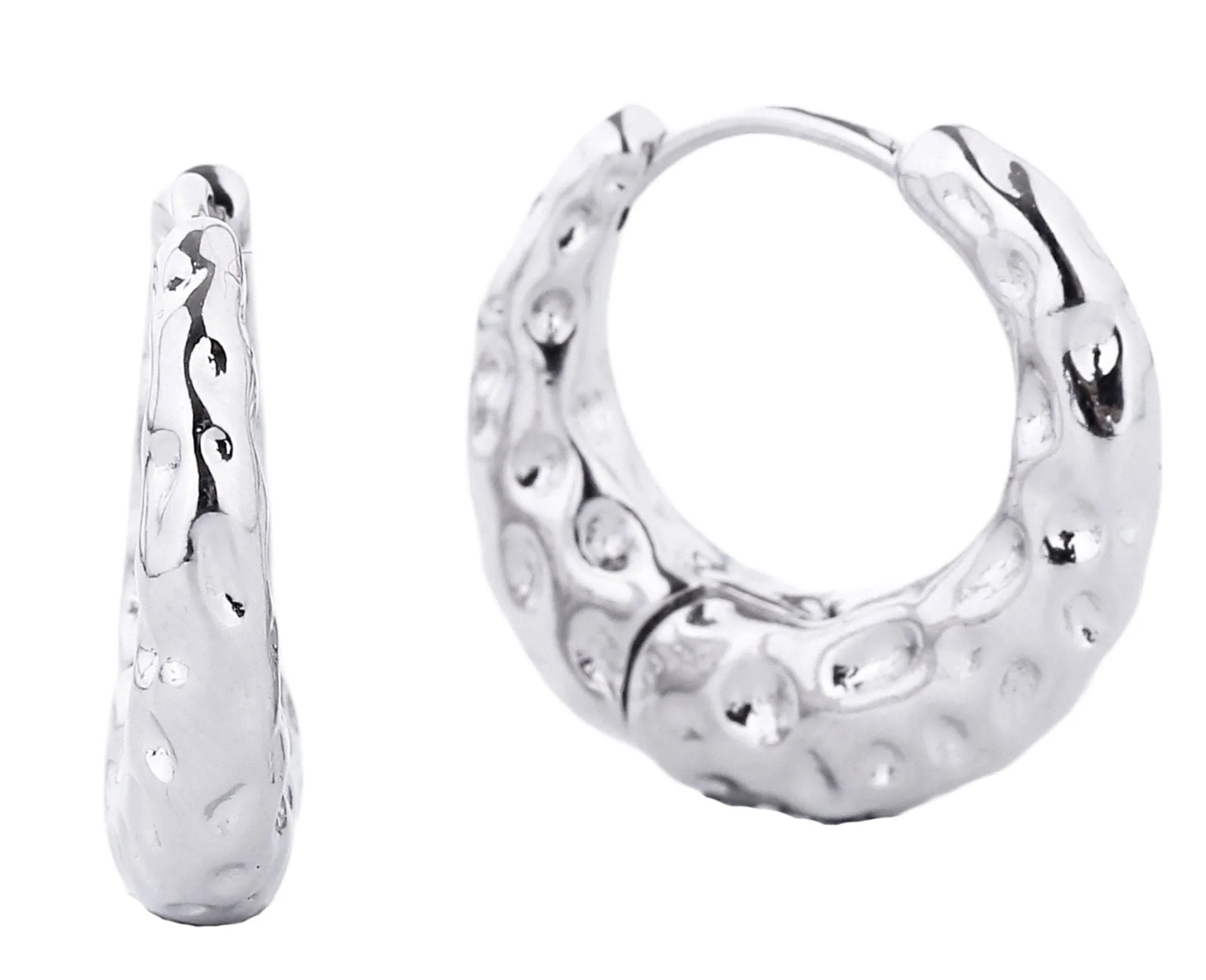 SJE310490 14K Gold-Dipped Textured Hoop Earrings