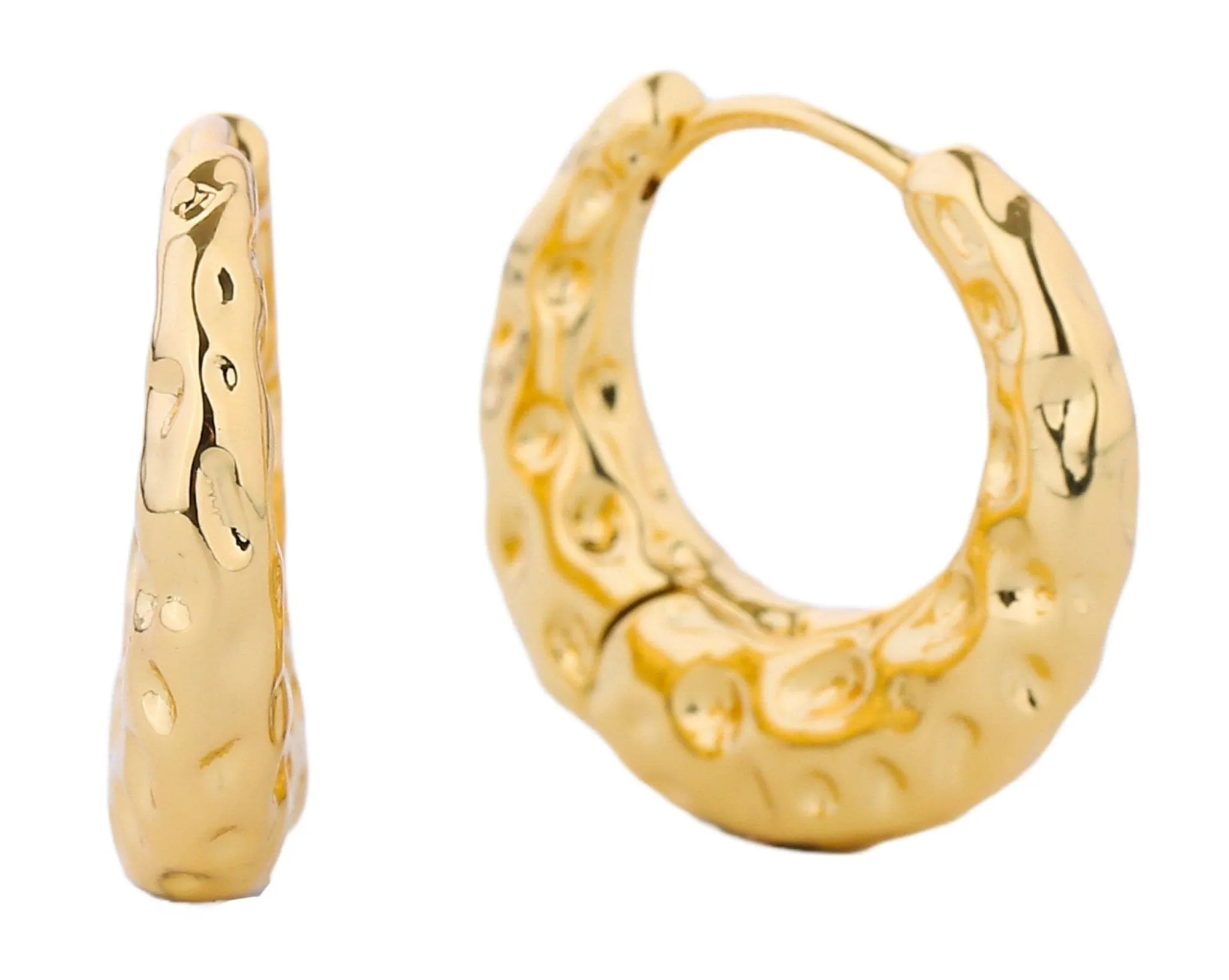 SJE310490 14K Gold-Dipped Textured Hoop Earrings