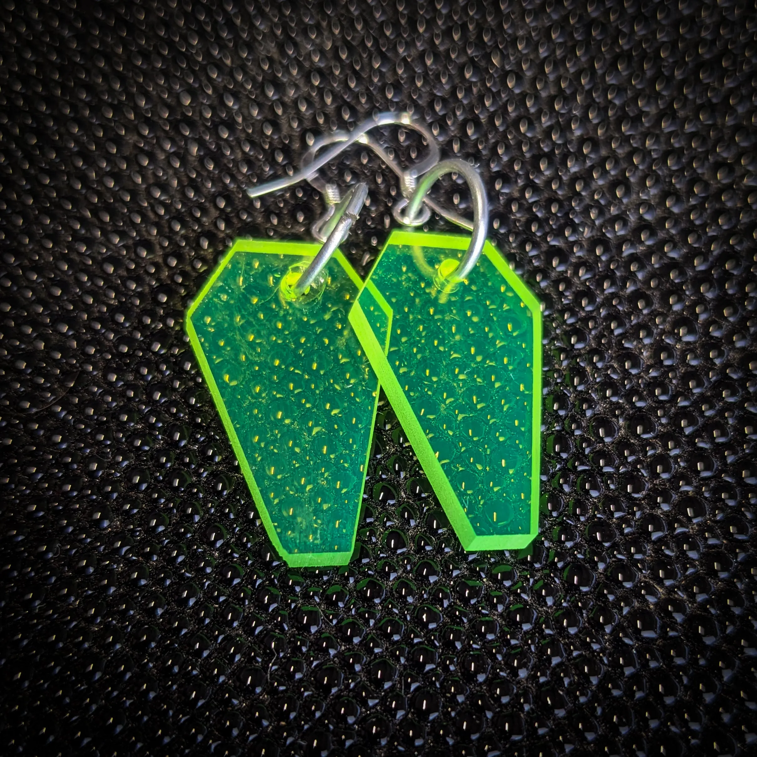 Small Neon Green Coffin Dangle Earrings
