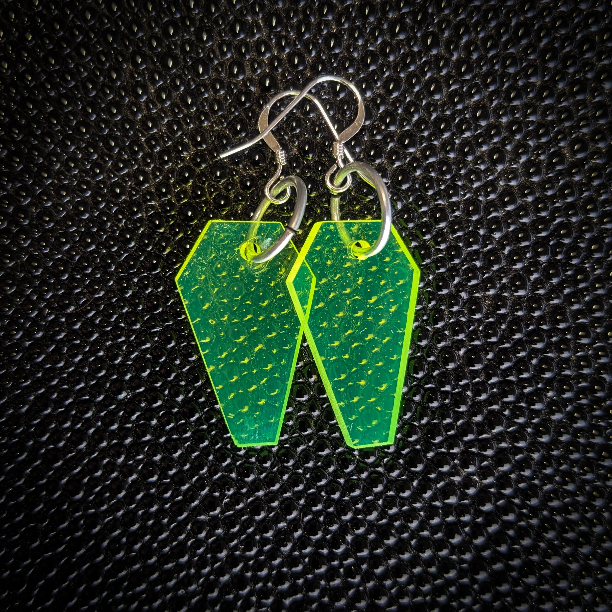 Small Neon Green Coffin Dangle Earrings
