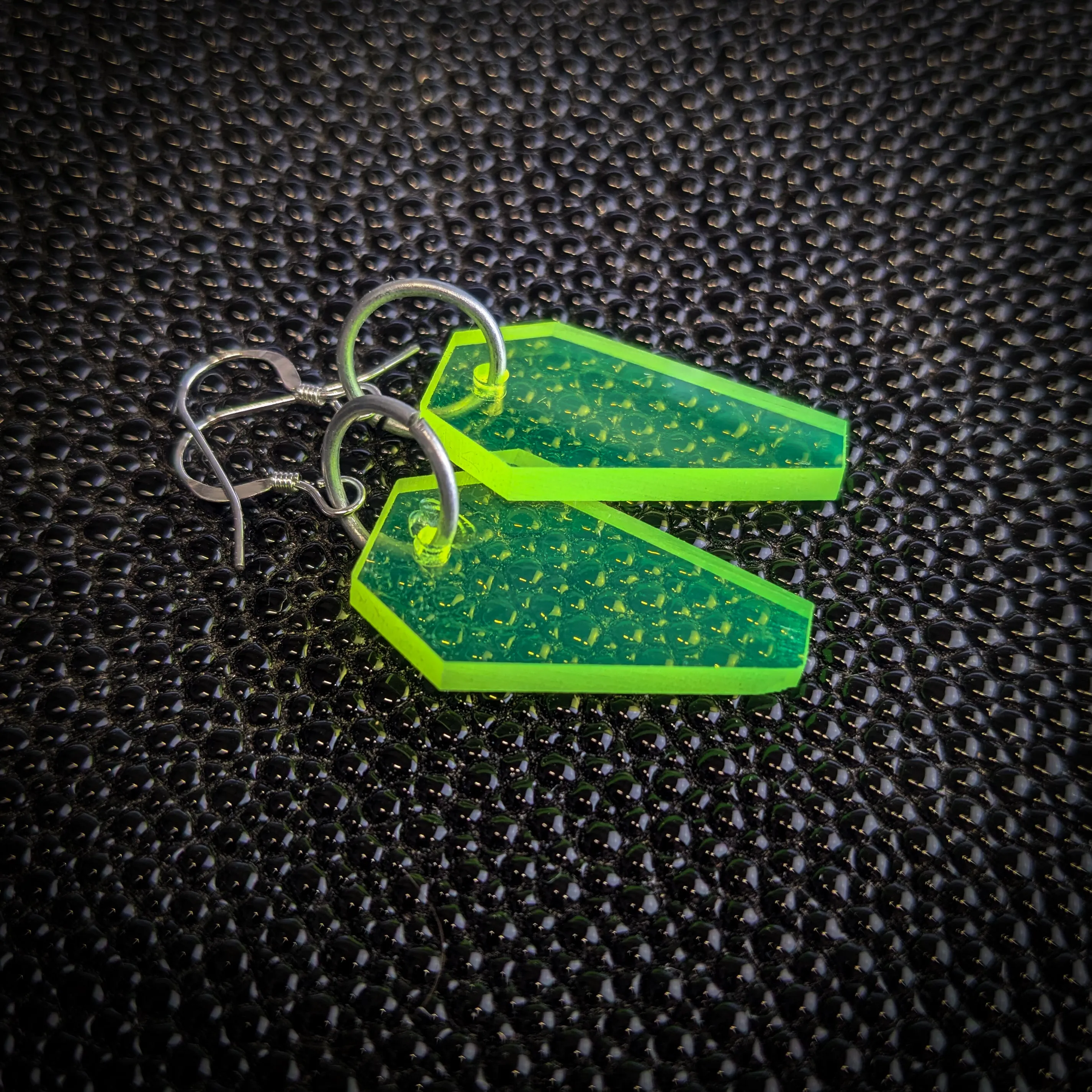 Small Neon Green Coffin Dangle Earrings