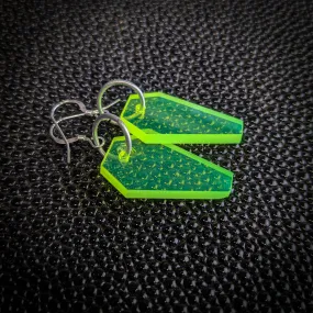 Small Neon Green Coffin Dangle Earrings