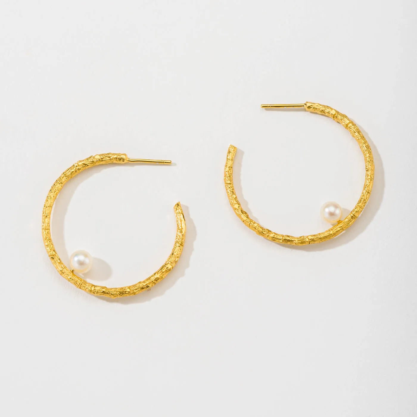 Small open hoops with pearl - earrings - silver 925 - gold plated
