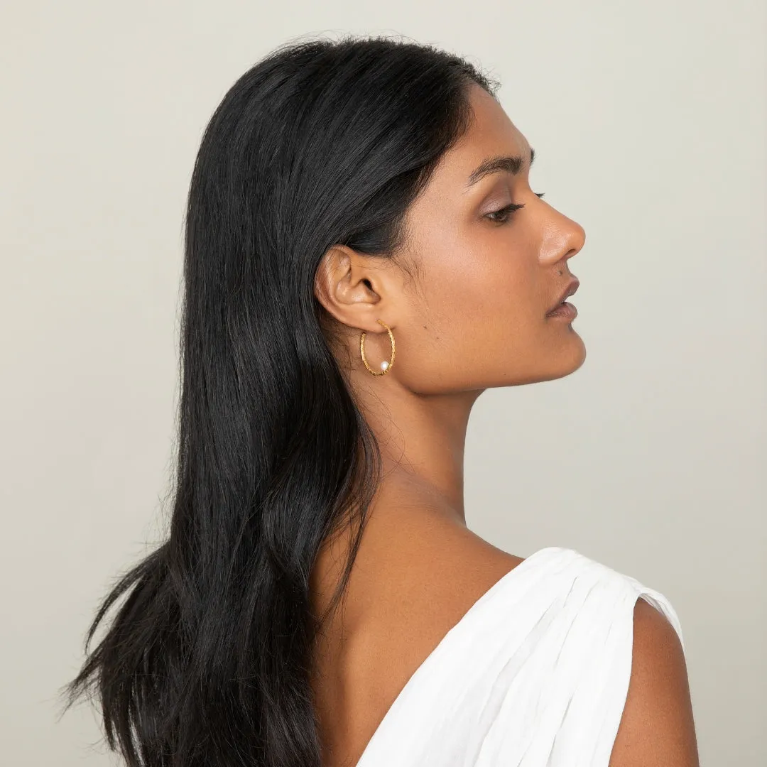 Small open hoops with pearl - earrings - silver 925 - gold plated